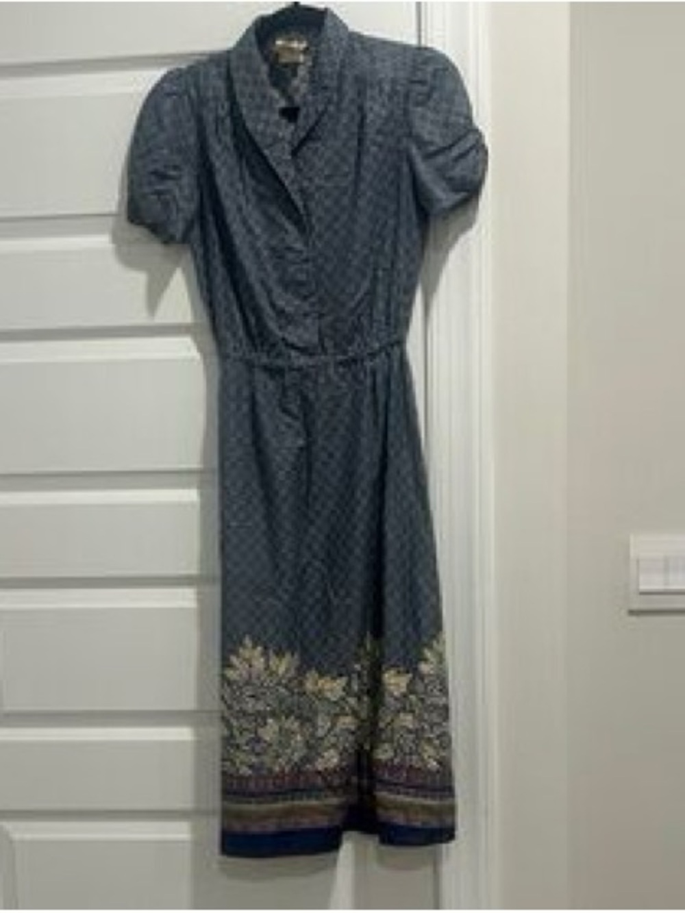 Vintage Byer Too Blue Floral Border Midi Dress